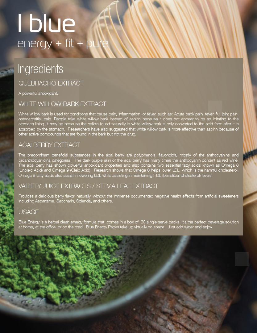 BHIP BLUE Energy Blend Ingredients