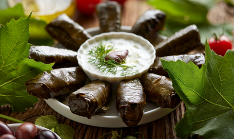 Stuffed Vegetable Leaves and Tzatziki Sauce