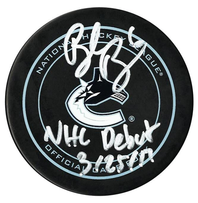 Brock Boeser Autographed Vancouver Canucks Nhl Debut Official Puck Cojo Sport Collectables Inc