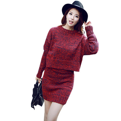 Goplus 2018 Winter 2 Pieces Sweater Dress Set Women Long Sleeve Office Wear Casual Gray Pullover Knitted Dresses Clothing Suit
