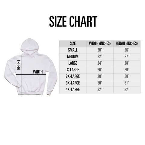 Adult Unisex Hoodie Size Chart