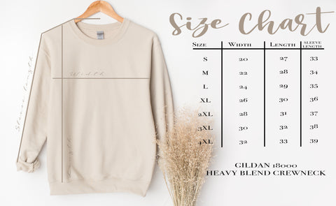 Adult Unisex Hoodie Size chart