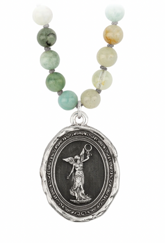 Pyrrha | Nike Goddess Aquamarine Talisman Sautoir Necklace – RUBAIYAT