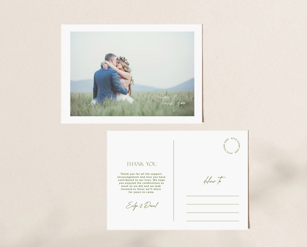 Autumn wedding photo thank you postcard template