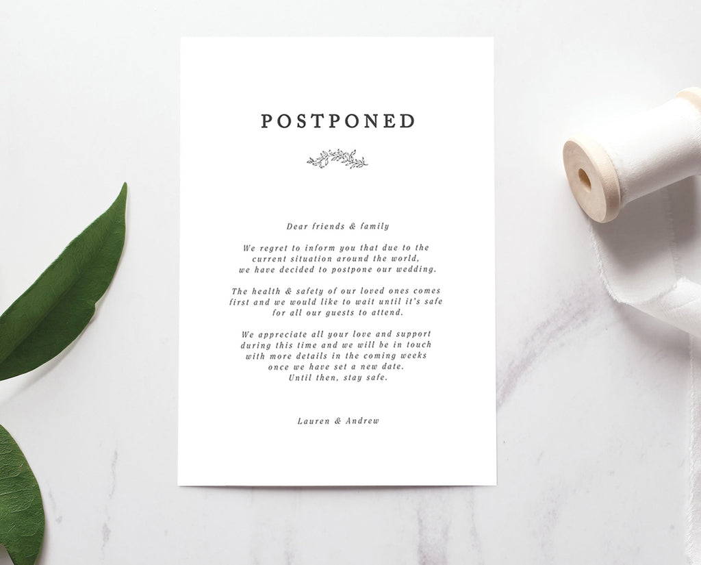 Formal Postponement card template