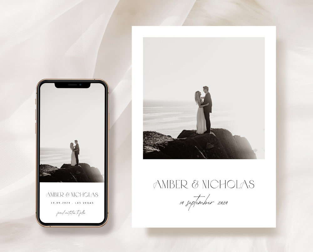 Photo save the date card template Polaroid