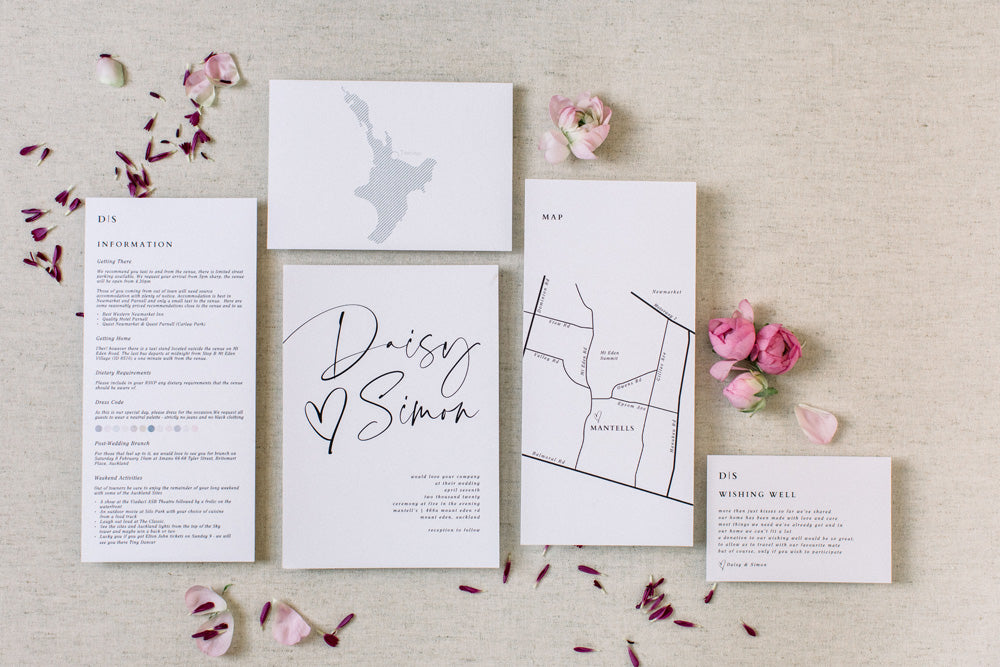 black and white wedding invitation set