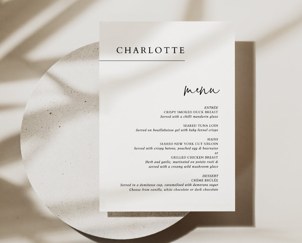 modern wedding menu template