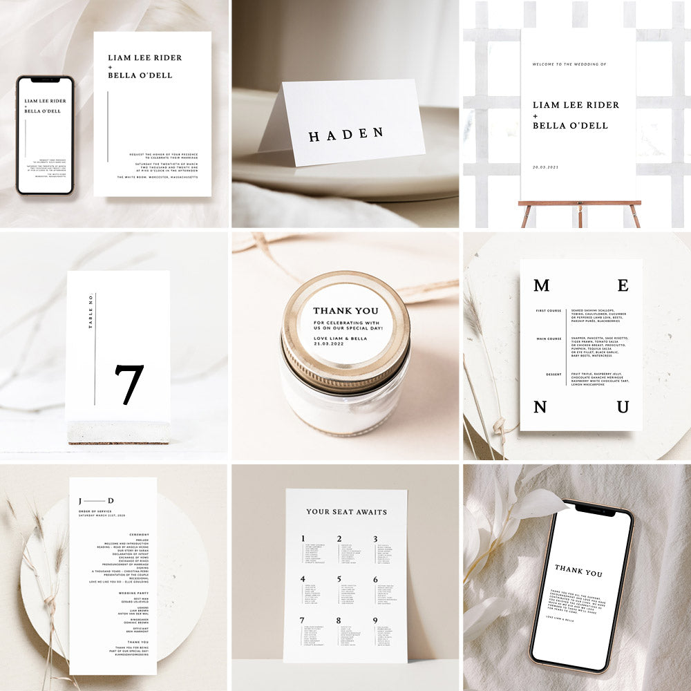 elegant wedding stationery and signage templates