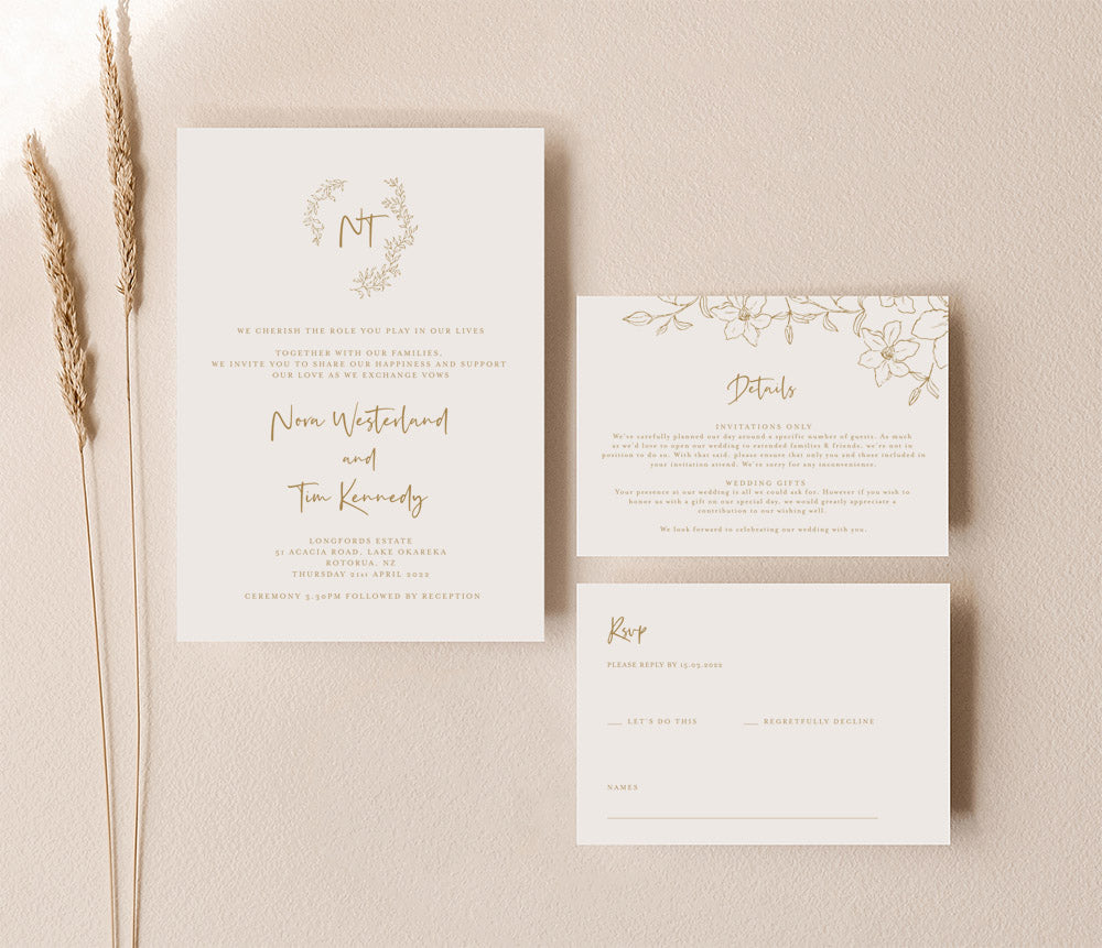 floral wedding invitation set