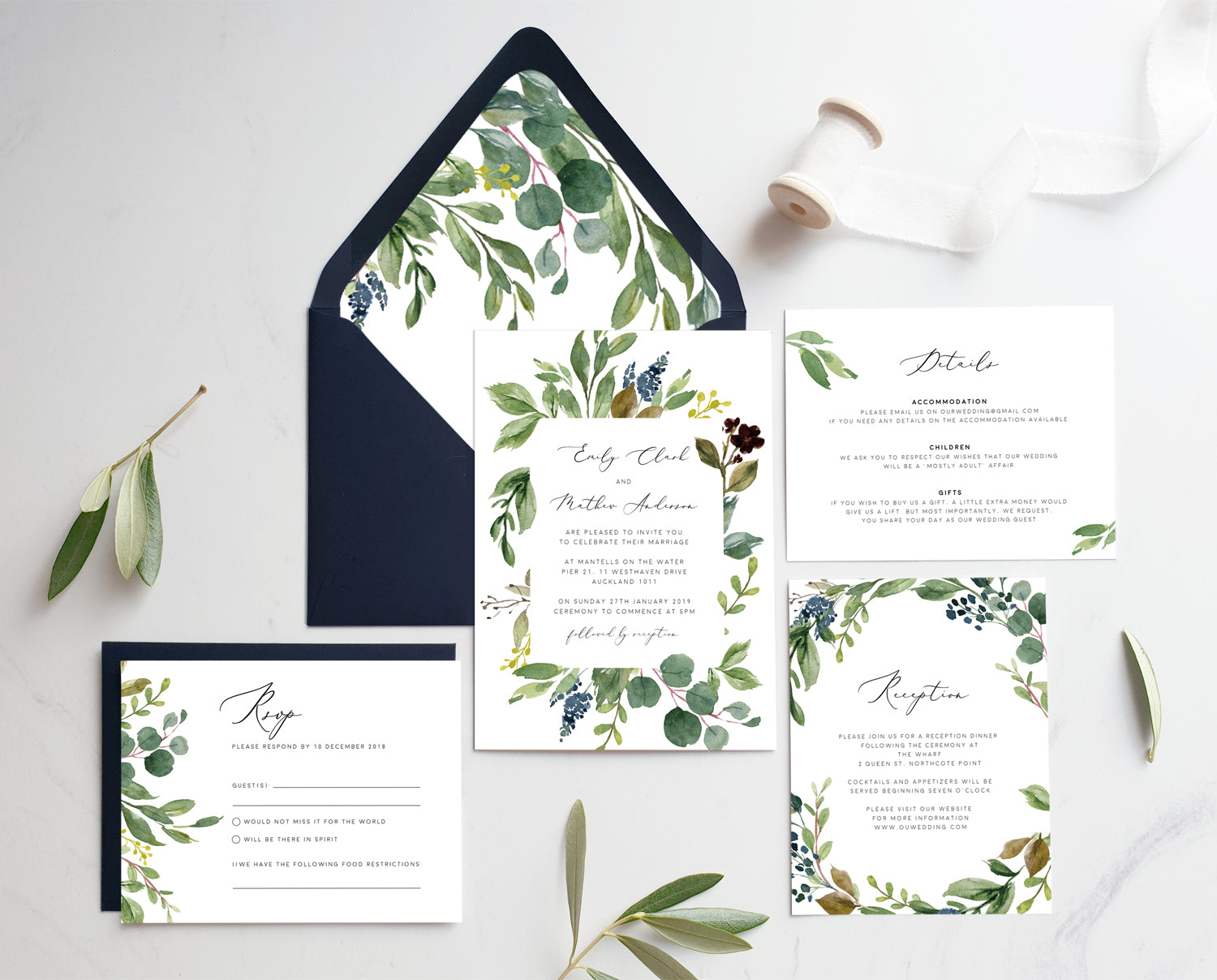 greenery eucalyptus wedding invitation suite