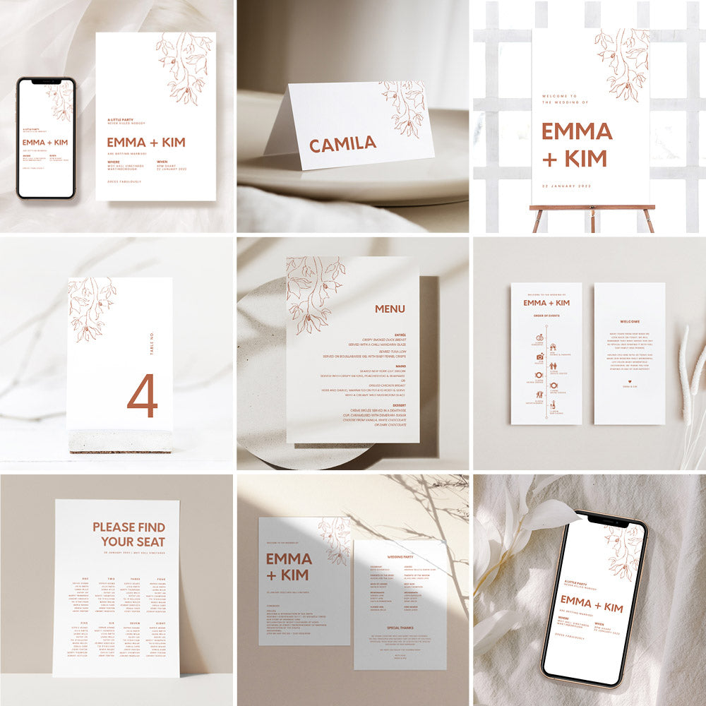 minimal wedding stationery and signage templates
