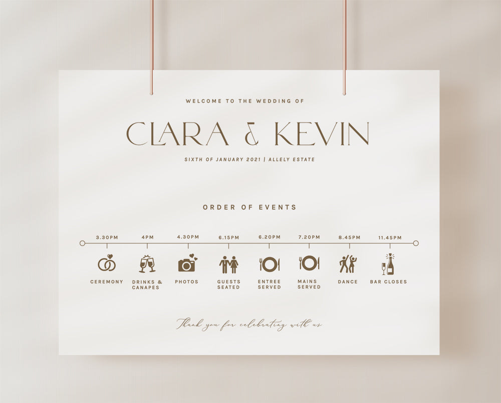 minimal wedding day timeline sign template