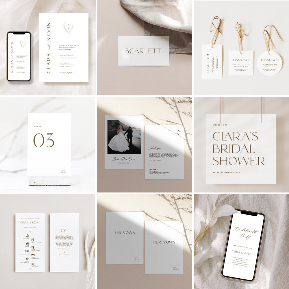 minimalist wedding stationery and signage templates