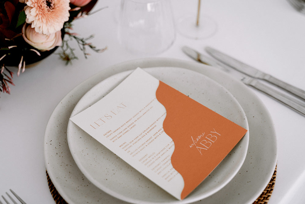 modern rustic wedding menu cards