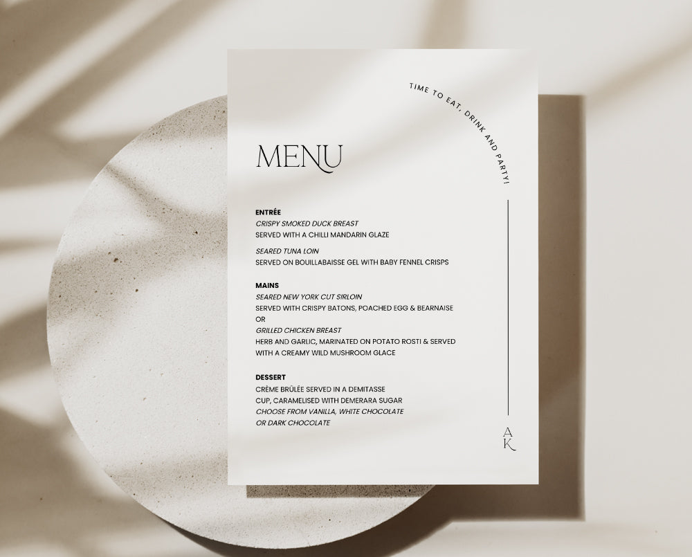 modern wedding menu template