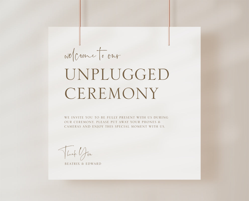 Unplugged wedding ceremony sign template