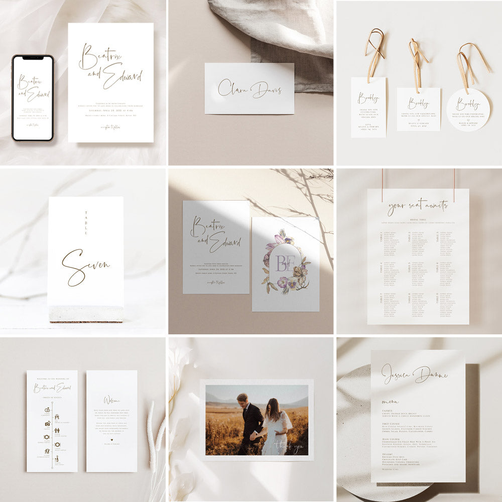 simple wedding stationery and signage templates