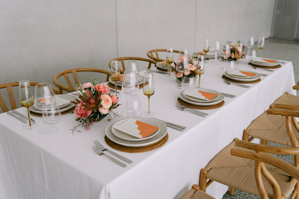 wedding table setup with menus and place cards