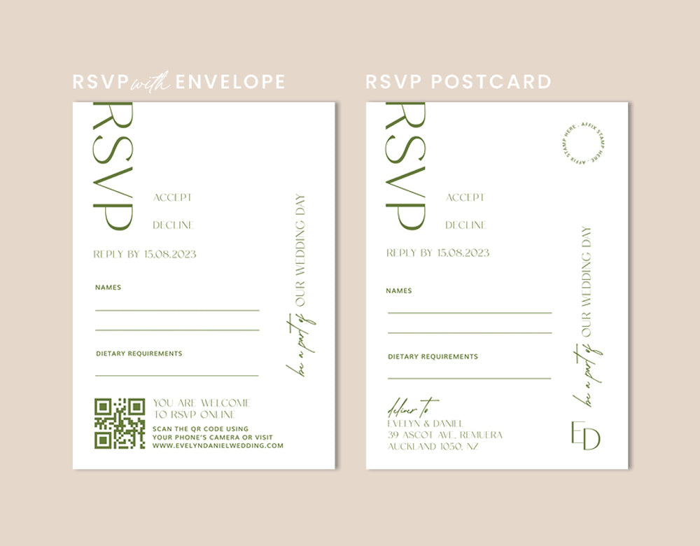 wedding RSVP card and postcard options