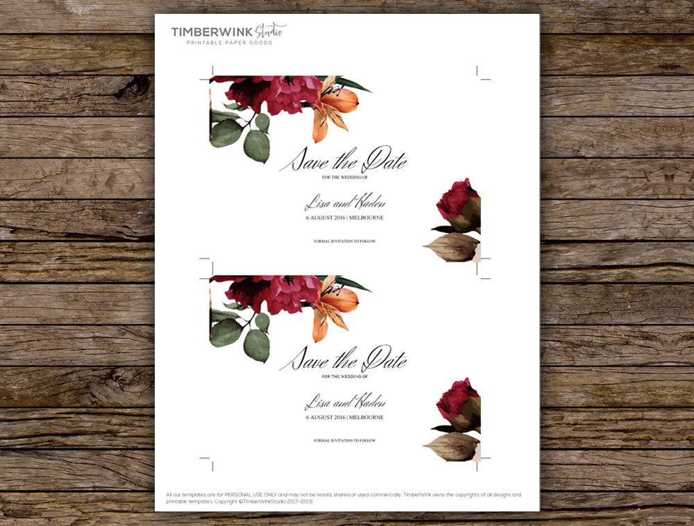 Burgundy Floral Wedding Save The Date Card Template – TimberWink Studio