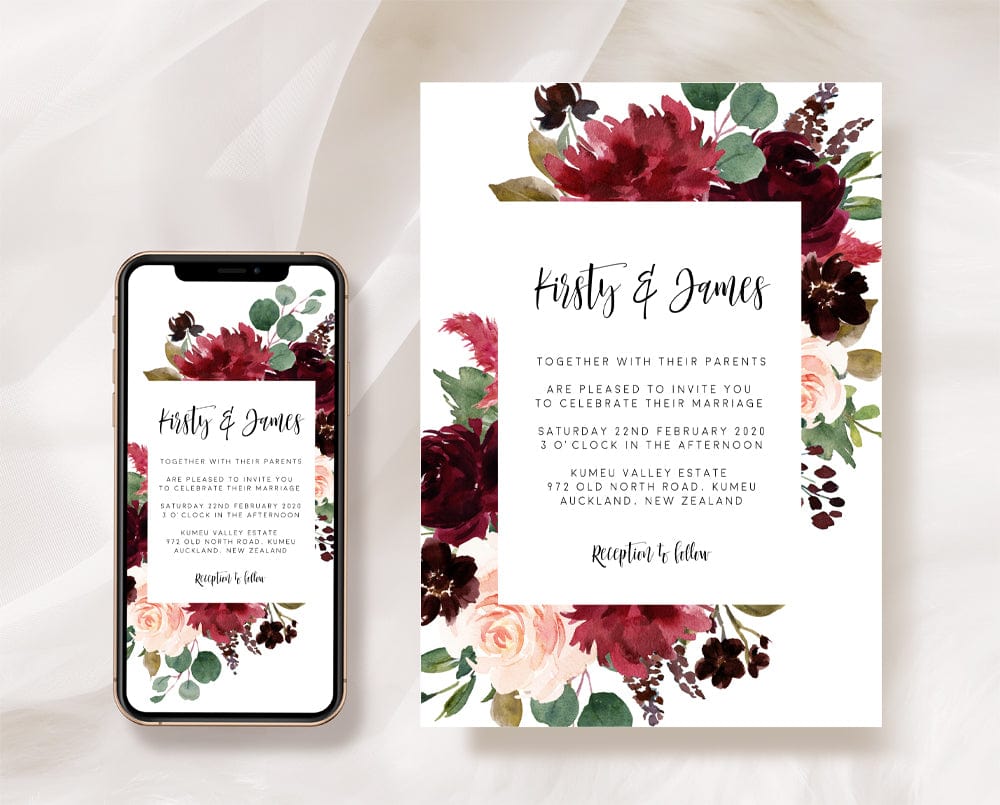 Marsala Wedding Invitation Template - Digital Invitations – TimberWink  Studio