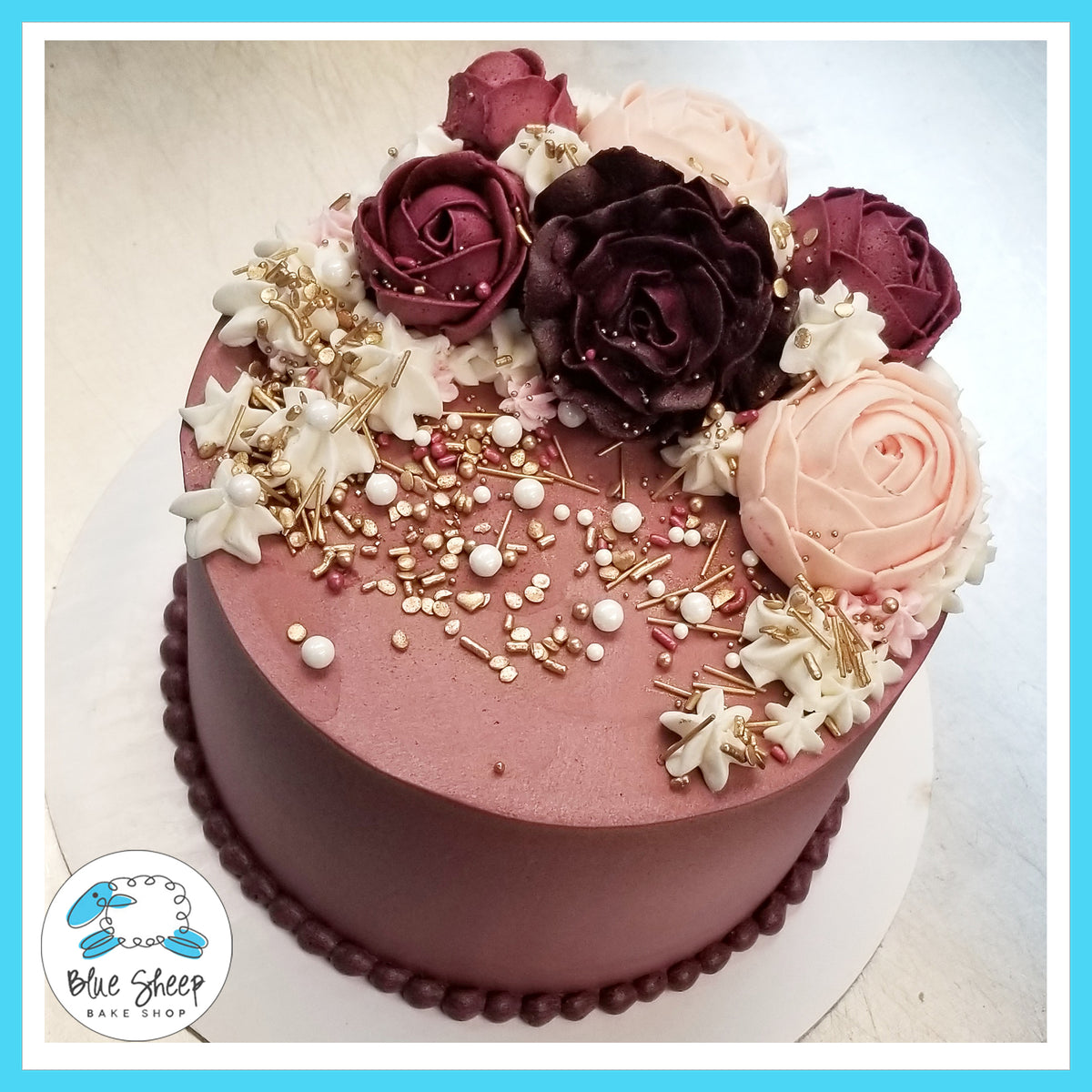 Burgundy Buttercream Floral Cake – Blue Sheep Bake Shop