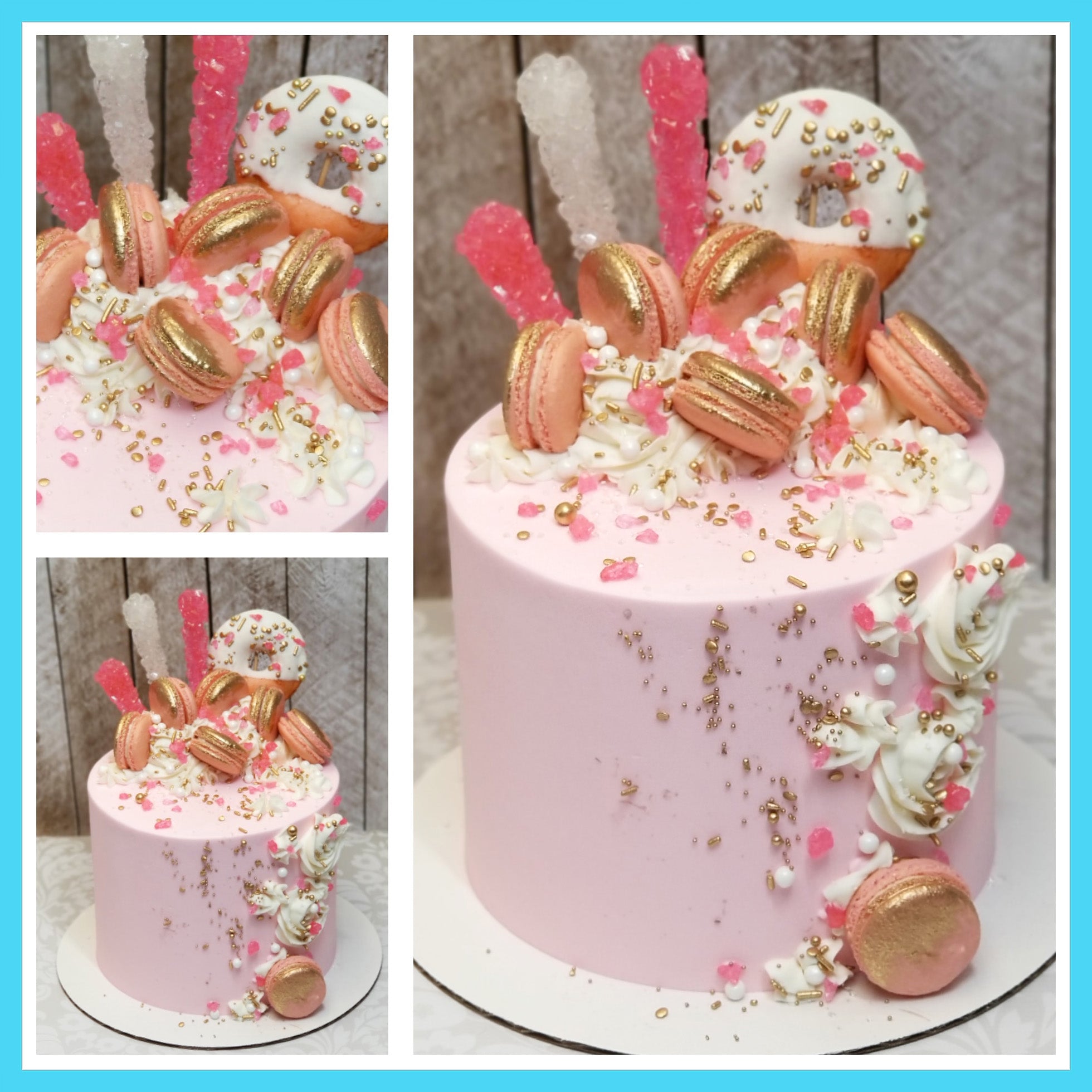 Pink And Gold Macaron And Donut Cake Blue Sheep Bake Shop 