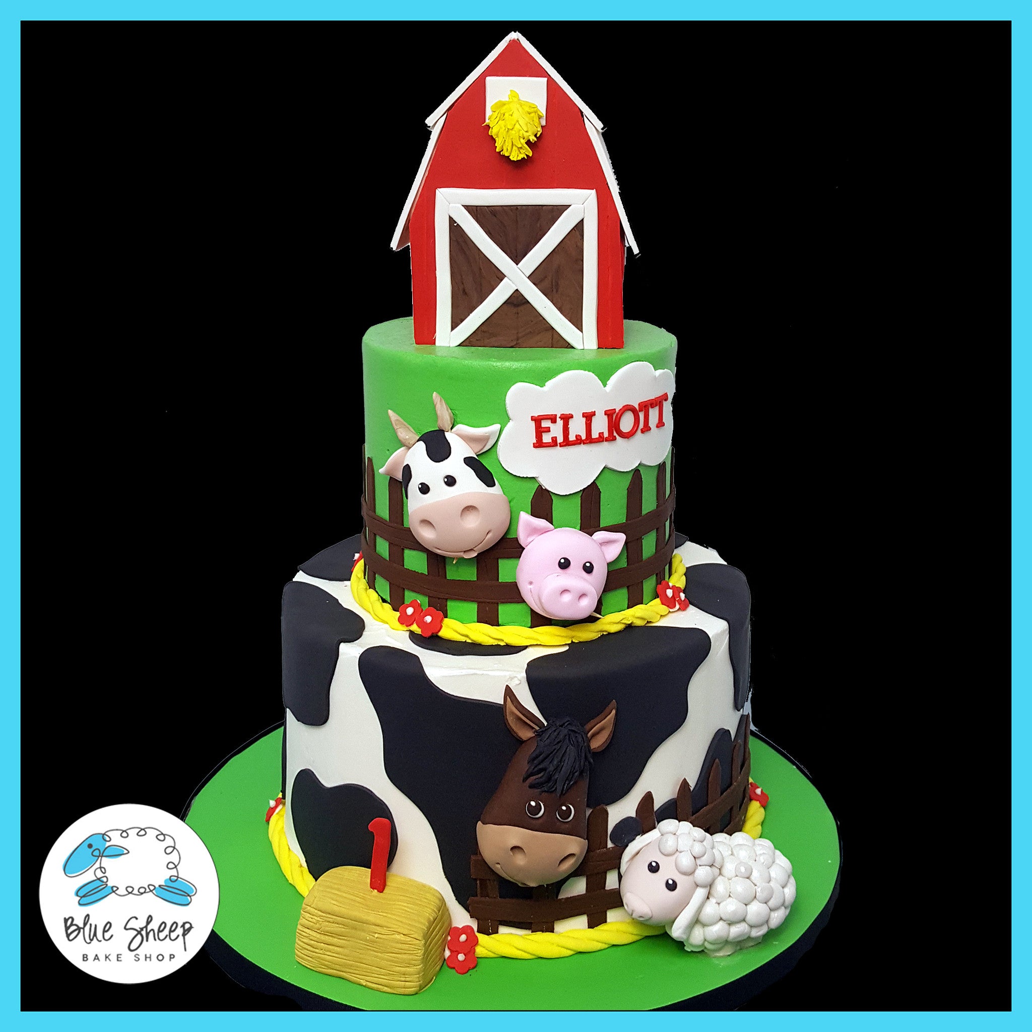 Barnyard 1st Birthday Cake Blue Sheep Bake Shop