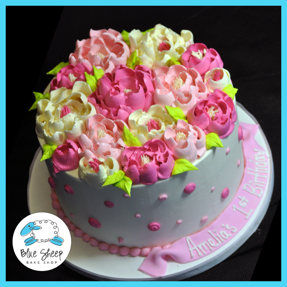 Buttercream Polka Dots and Flowers Birthday Cake – Blue Sheep Bake Shop