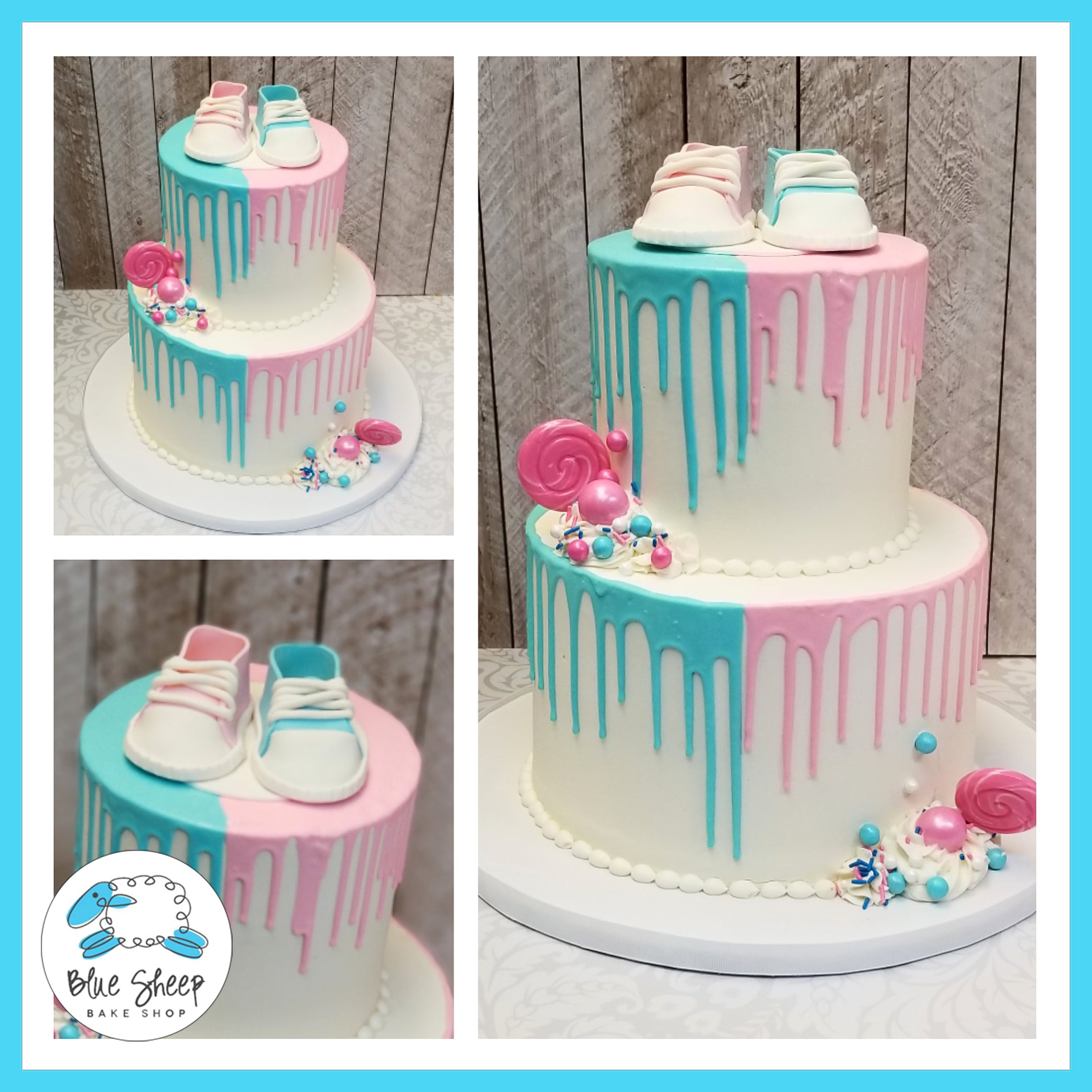 Pink And Blue Baby Shower Cake With Baby Sneakers Nj Blue Sheep Bake Shop