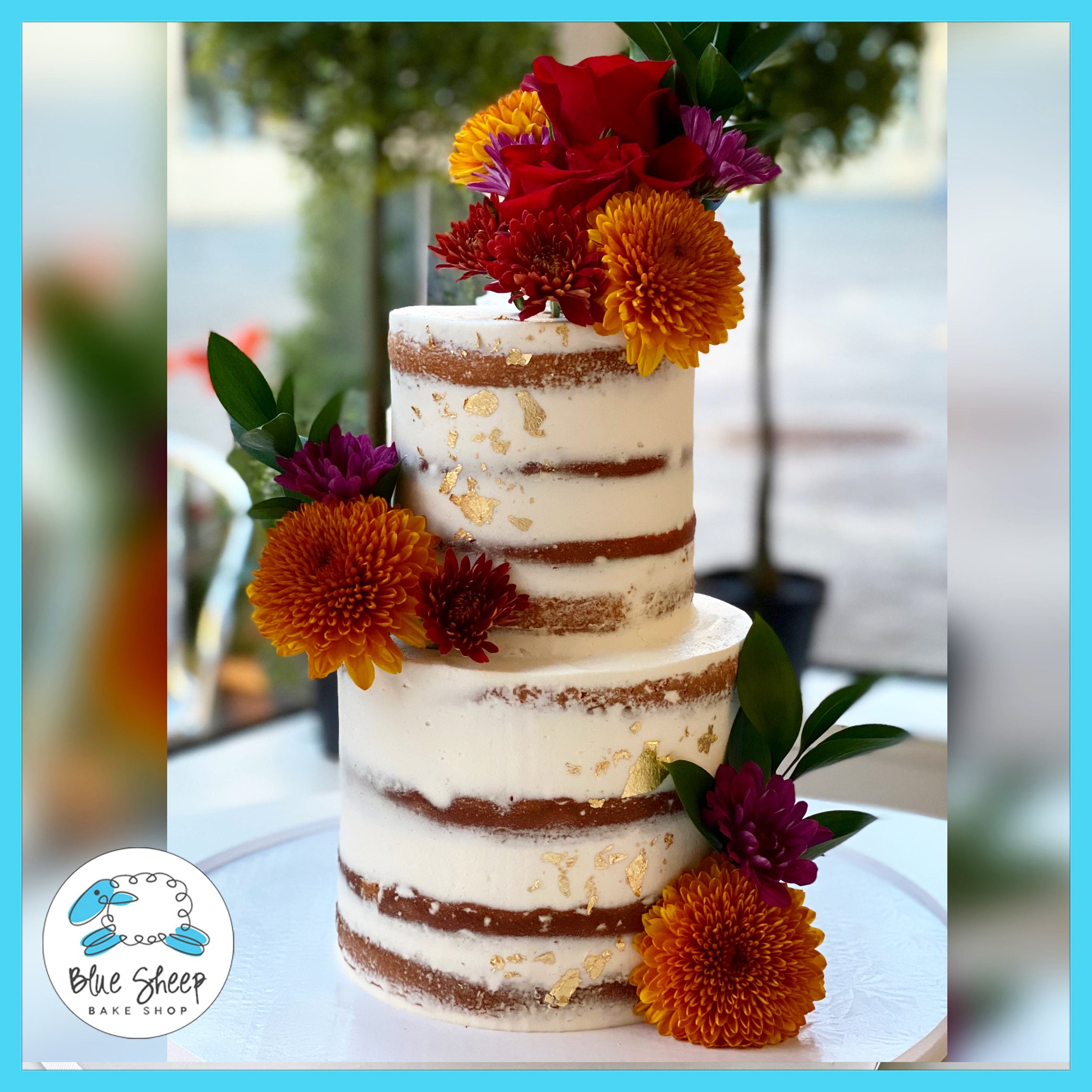 Naked Wedding Cake With Fall Blooms II – Blue Sheep Bake Shop