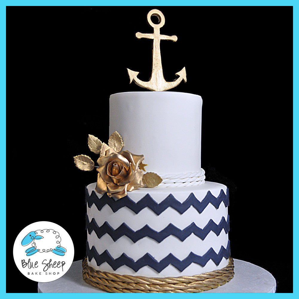Nautical Gold and Navy Wedding Cake | Blue Sheep Bake Shop