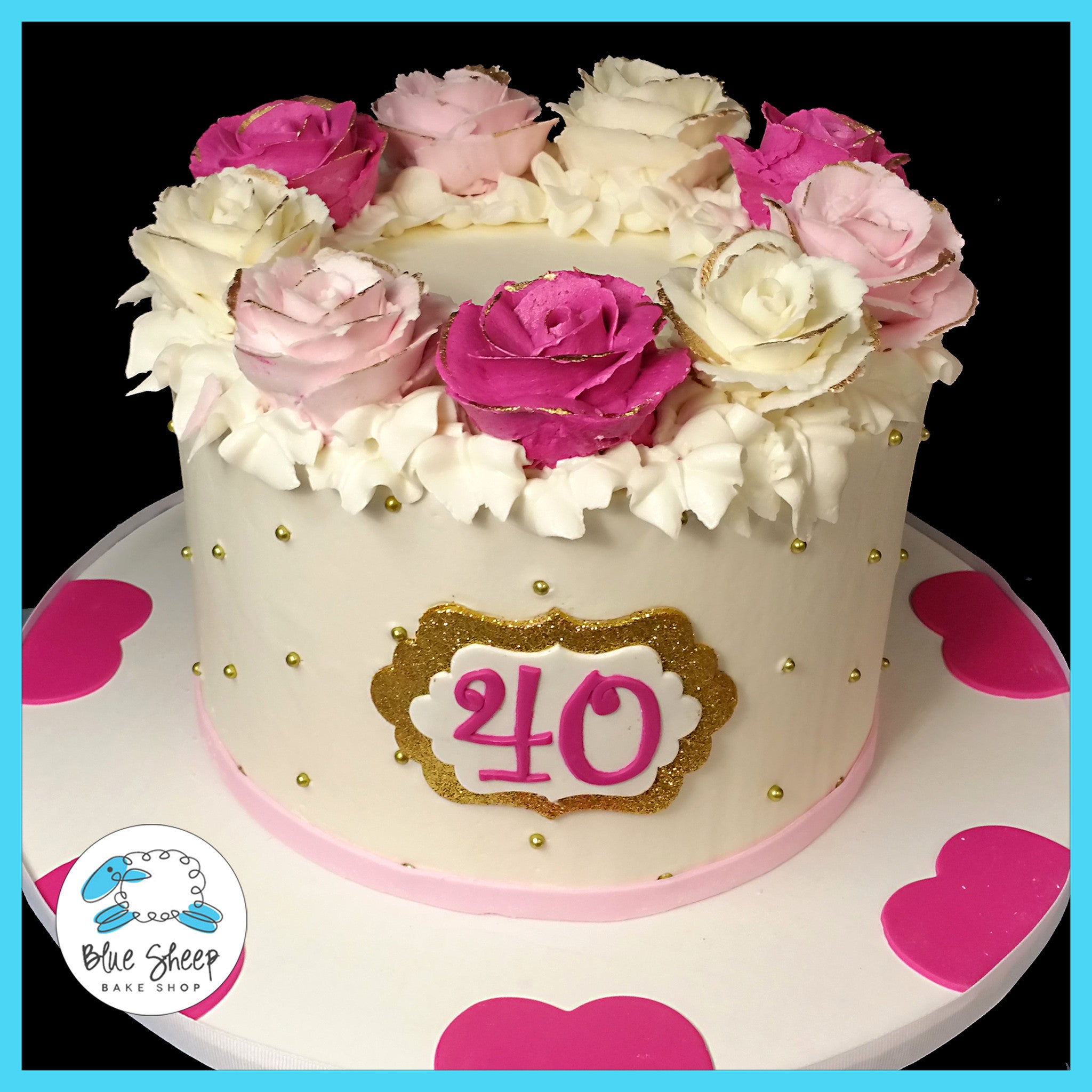 Pink And Gold Rose Wreath Cake Blue Sheep Bake Shop