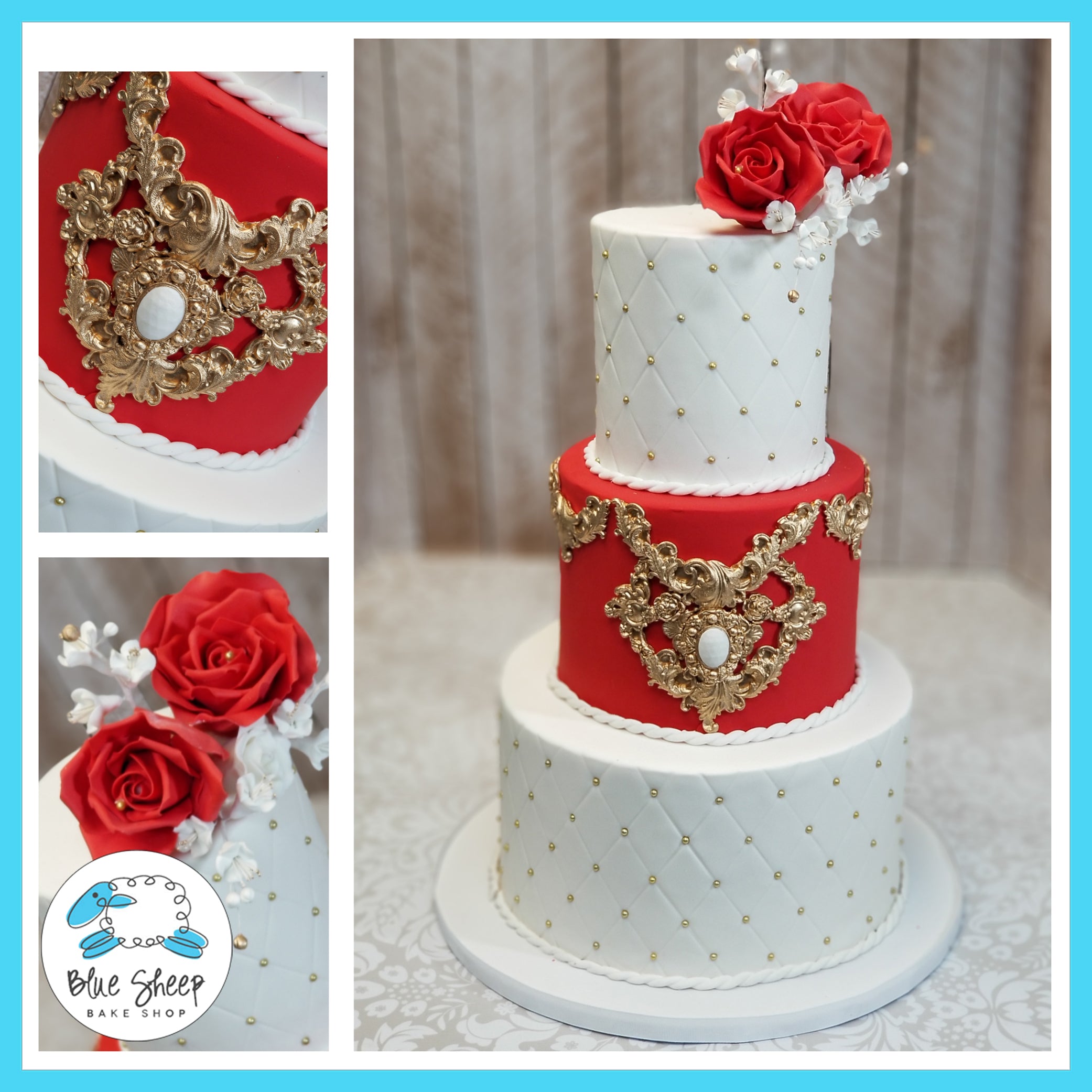 Red White And Gold Wedding Cake Nj Blue Sheep Bake Shop