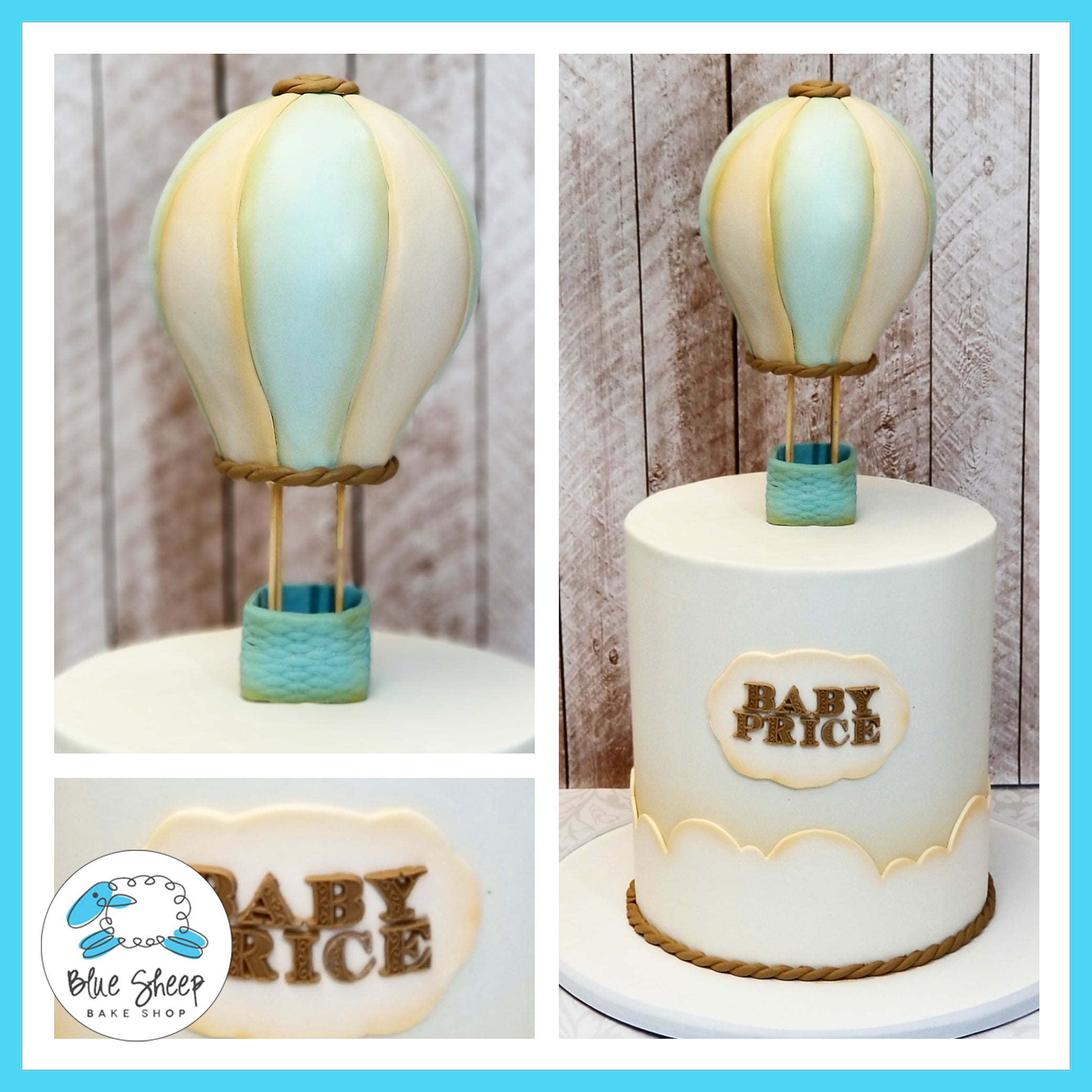 Vintage Hot Air Balloon Baby Shower Cake Blue Sheep Bake Shop