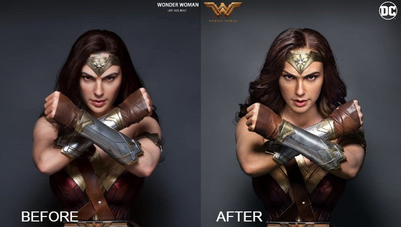 Queen Studios Wonder Woman Bust Before and After