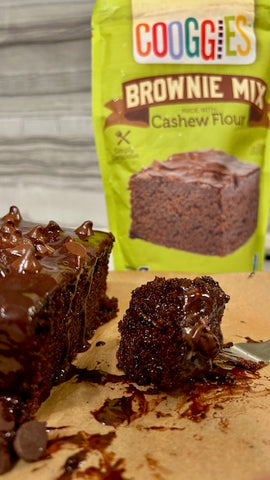 Dairy free Chocolate cake with chocolate frosting made with       Cashew Brownie Bake mix!