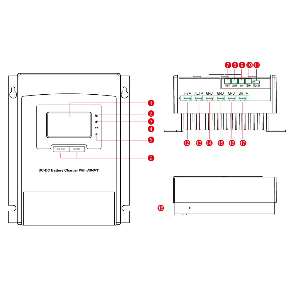 Solar Laderegler MPPT 12V 50A mit DC-DC Ladegerät / Ladebooster