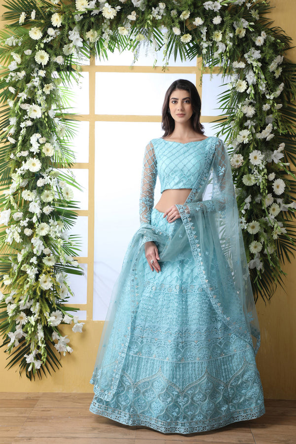 sky blue bridal lehenga