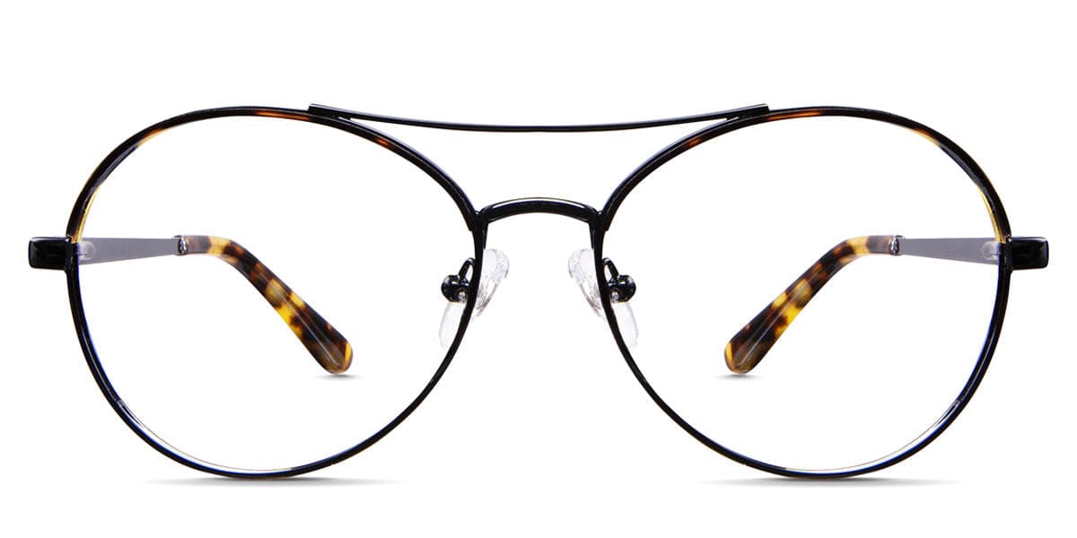 Wilson glasses in lattice variant - round frame with thin temple arms covered with dark coffee and beige acetate temple cover