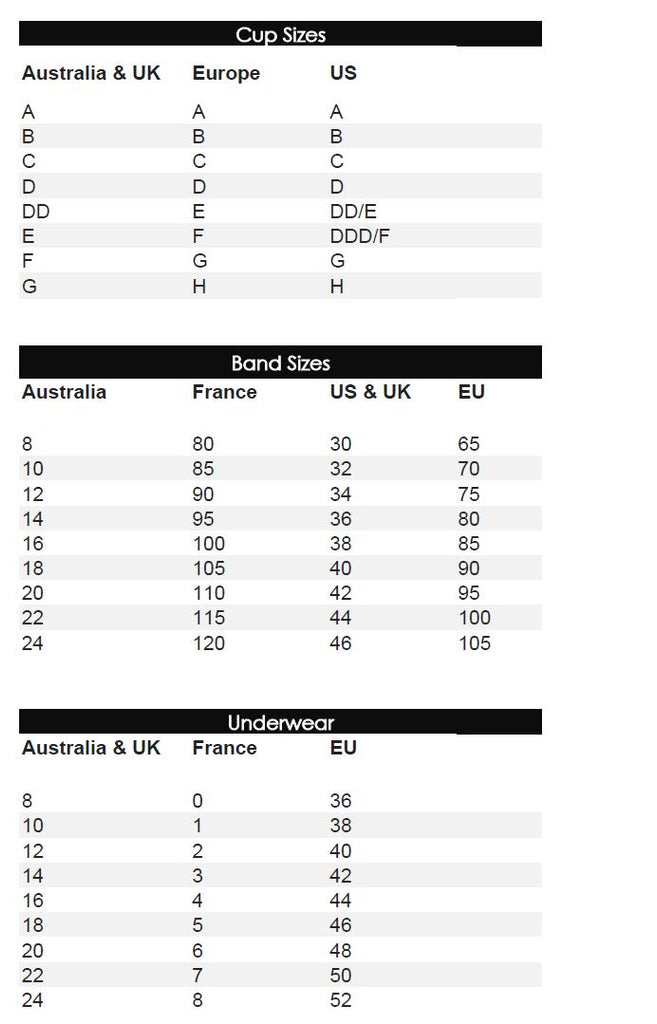 Studio Europe Bra Size Chart and Conversion