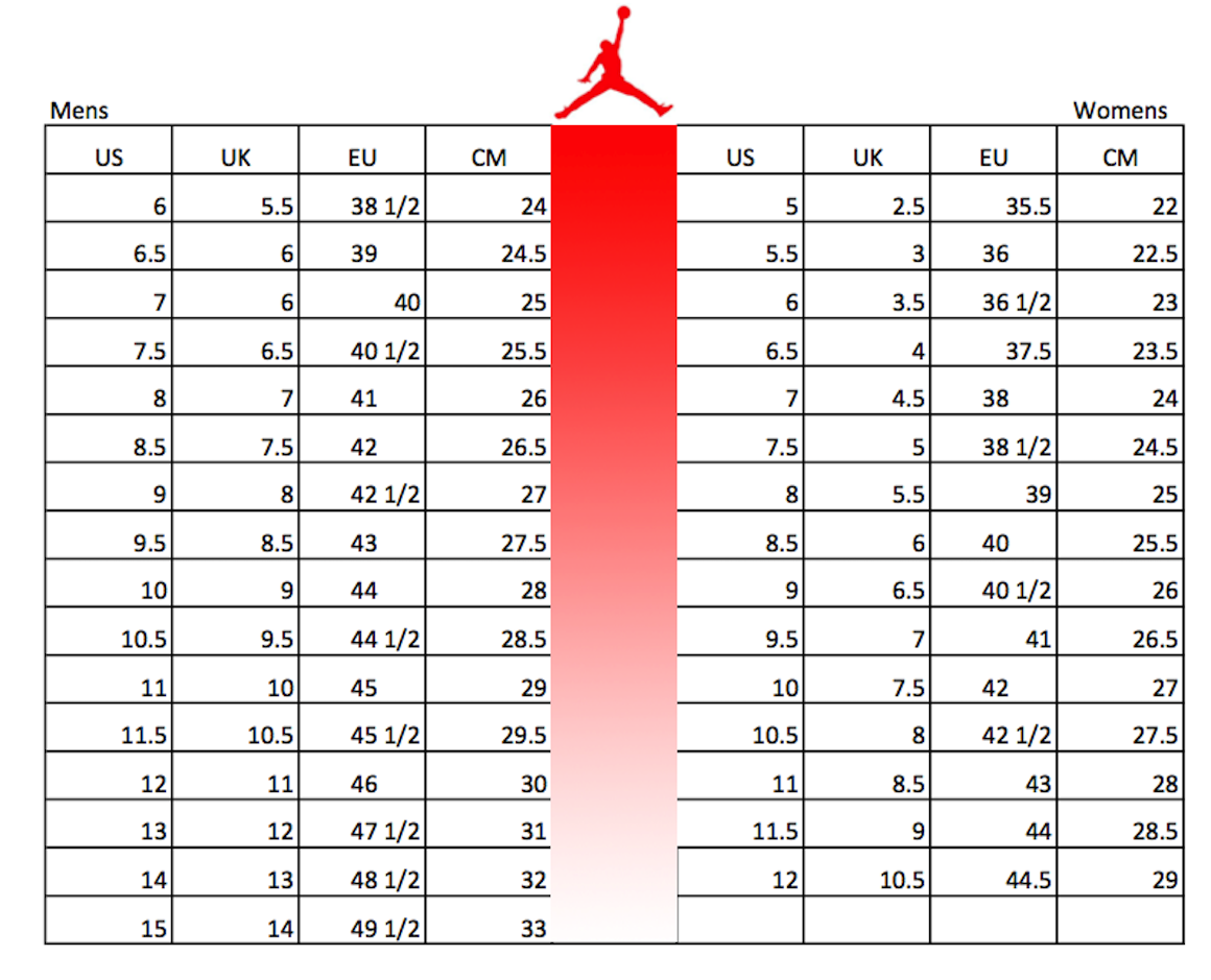 jordan 1 gs size chart