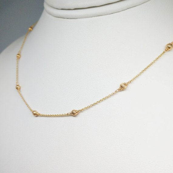 Gold Beaded Choker Necklace With Genuine Sparkling Pyrite – Glass