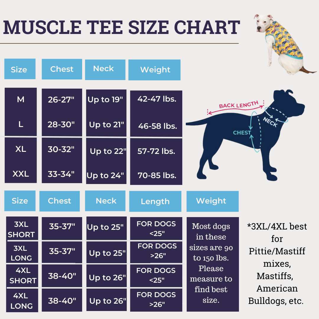 Muscle Tee Size Chart for Pit bulls
