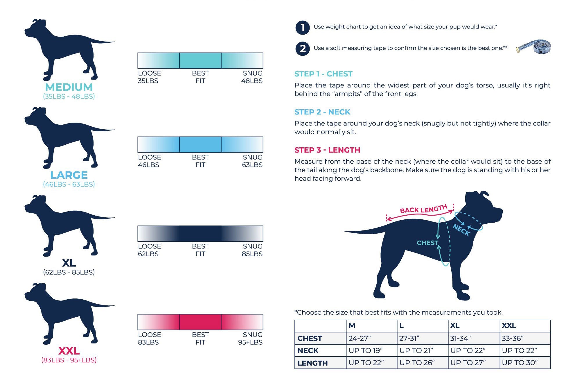 Dog Pajamas Size Chart by Pittie Clothing Co.