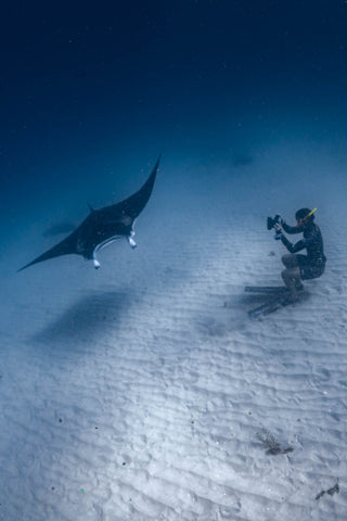 Me shooting a manta on the ocean floor