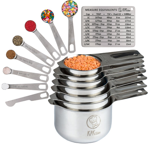 KPKitchen Stainless Steel Measuring Cups & Spoons Set