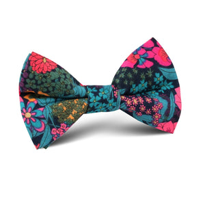 Kid's Blue/Green/Pink Floral Bow Tie - Boy's Floral Bowtie, Cotton - H ...