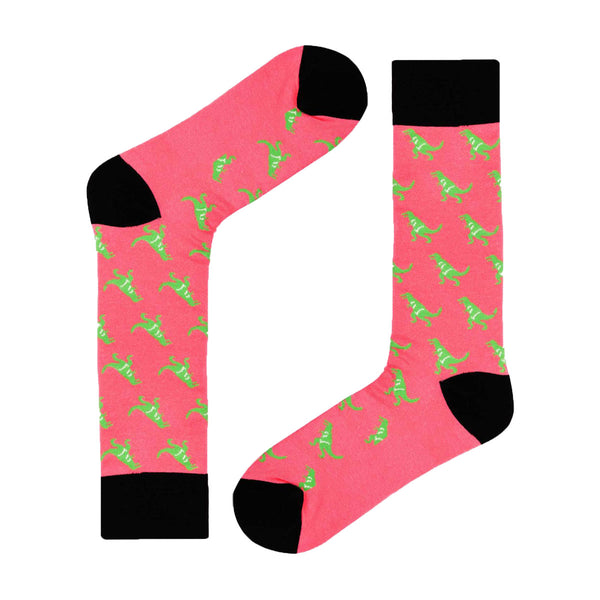 Pink and Green T-Rex Dinosaur Dress Socks - Men's One-Size-Fits-All - H ...